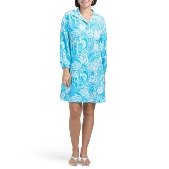 JUDE CONNALLY Women’s Florence Mini Dress Enchanted Sea Aqua Jude Cloth Large - Picture 2 of 12